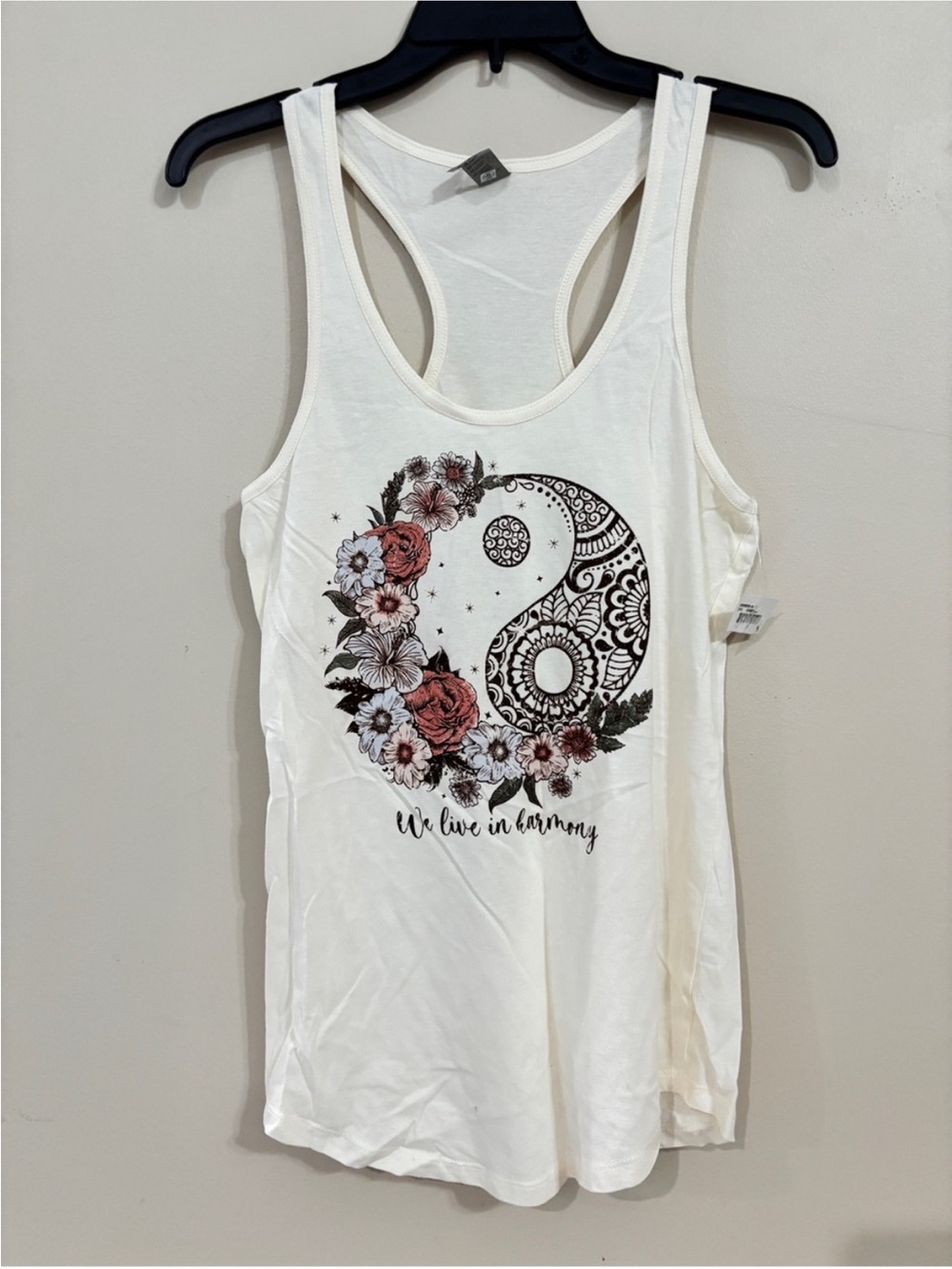 Women’s White Floral Yin Yang Racerback Tank Top by